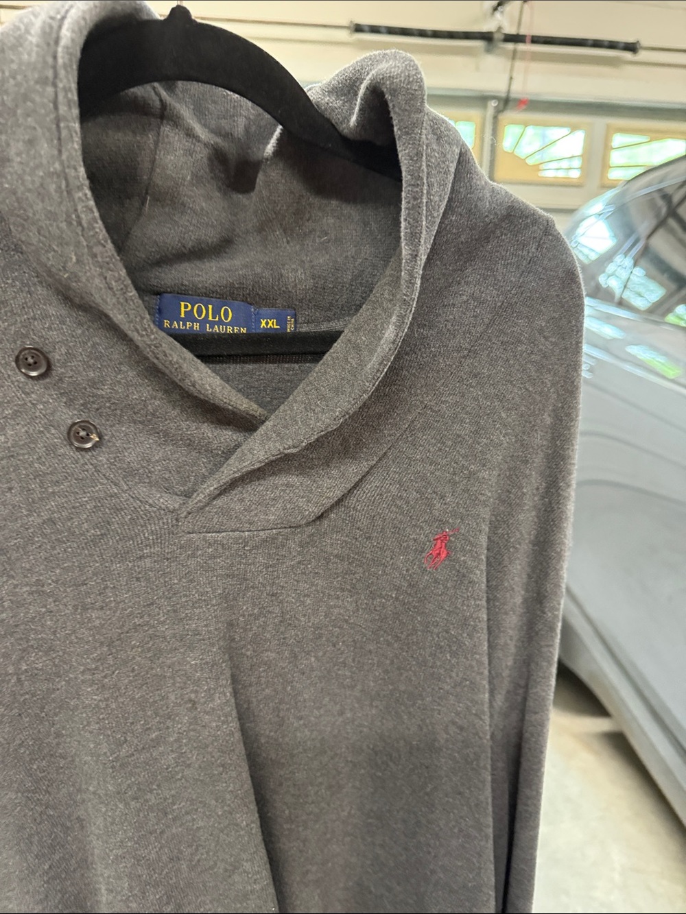 Polo by Ralph Lauren Gray Hooded Long-Sleeve Shirt with Red Pony